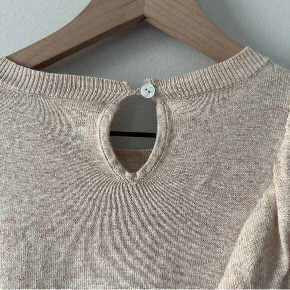 Anthropologie Moth Ruffle Beige tight Knit Sweater long sleeve crew neck keyhole - Picture 6 of 8